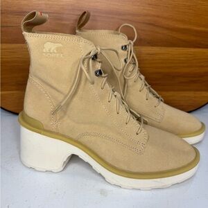 Sorel Hi-Line Heel Lace Boots Wheat Suede Platform Size 9